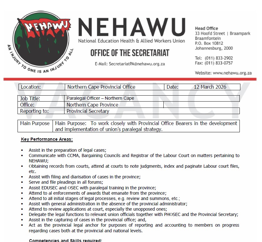 Northern Cape Paralegal Officer